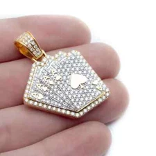 2Ct Round Cut Lab-Created Diamond Halo 4 Aces Pendant 14K Two-Tone Gold Plated