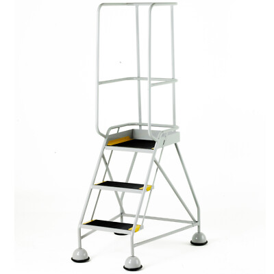 3 Stufen Mobile Lagertreppe & Geländer GRAU 1,7m tragbare Sicherheitstreppe