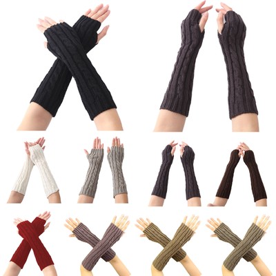 Fashion Women Winter Wrist Arm Hand Warmer Knitted Long Fingerless Gloves Mitten