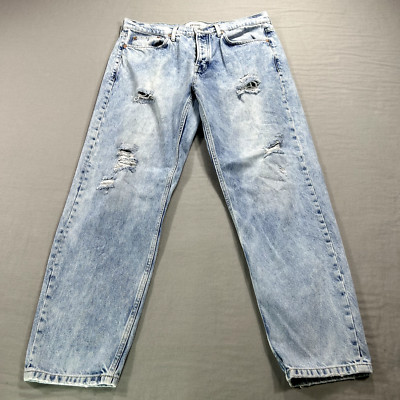 Topman Jeans Men's 34x29 Blue Relaxed Tapered Fit Distressed City Adult ^