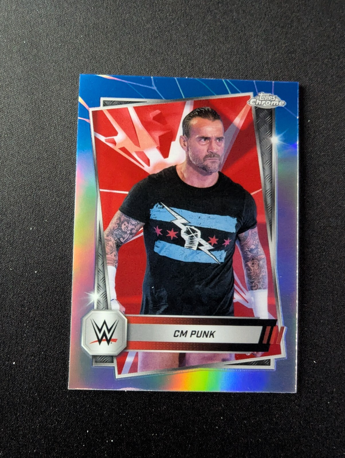 2025 Topps Chrome WWE #98 CM Punk Red and Blue Refractor