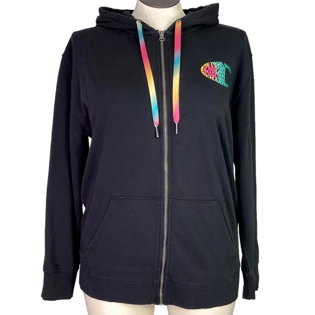 Champion Hoodie Womens 1X Black Campus Rainbow Zip French Terry Pockets