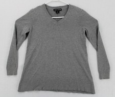 DKNY Womens V Neck A Line Sweater SZ M Grey Long Sleeve Sweatshirt Top Damage
