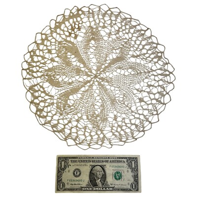 Vintage 1930s Delicate Hand-Crocheted Round Lace Doily 12'' Beige Victorian