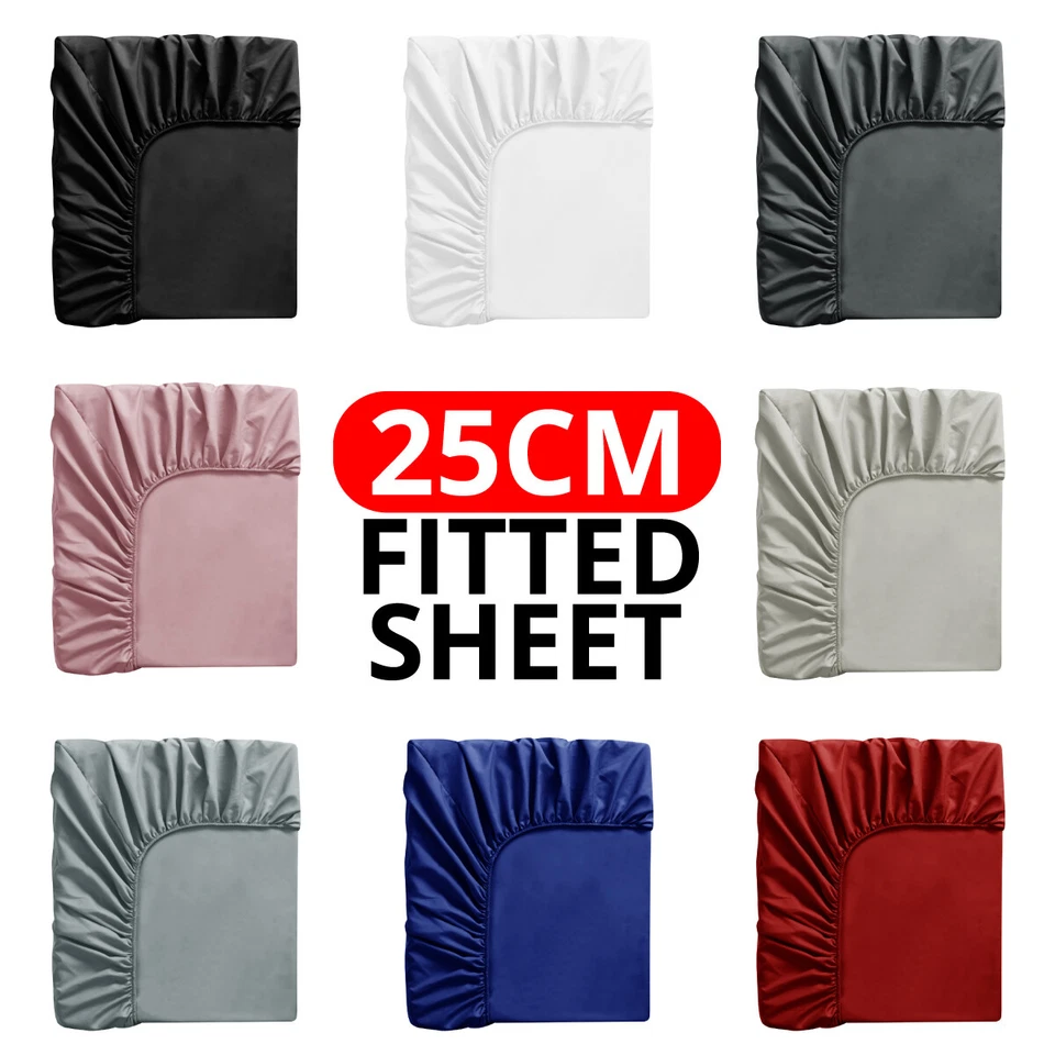100% Poly Cotton Bed Sheets Extra Deep Full Fitted Sheet Single Double King Size