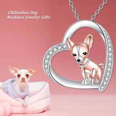 Cute Chihuahua Dog Pendant Necklace Two Toned Fashion Jewelry Dog Lover  Gift