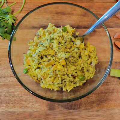 Yellow Rice with Roasted Chicken and Mixed Vegetables. Freeze Dried, MRE's