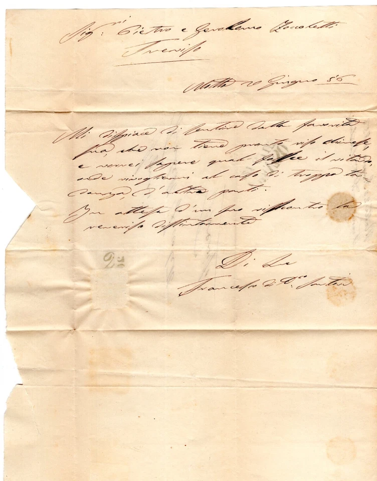 Austria Lombardy Venetia 1856 Motta to Fremso Folded Cover With Letter - Image 3 of 3