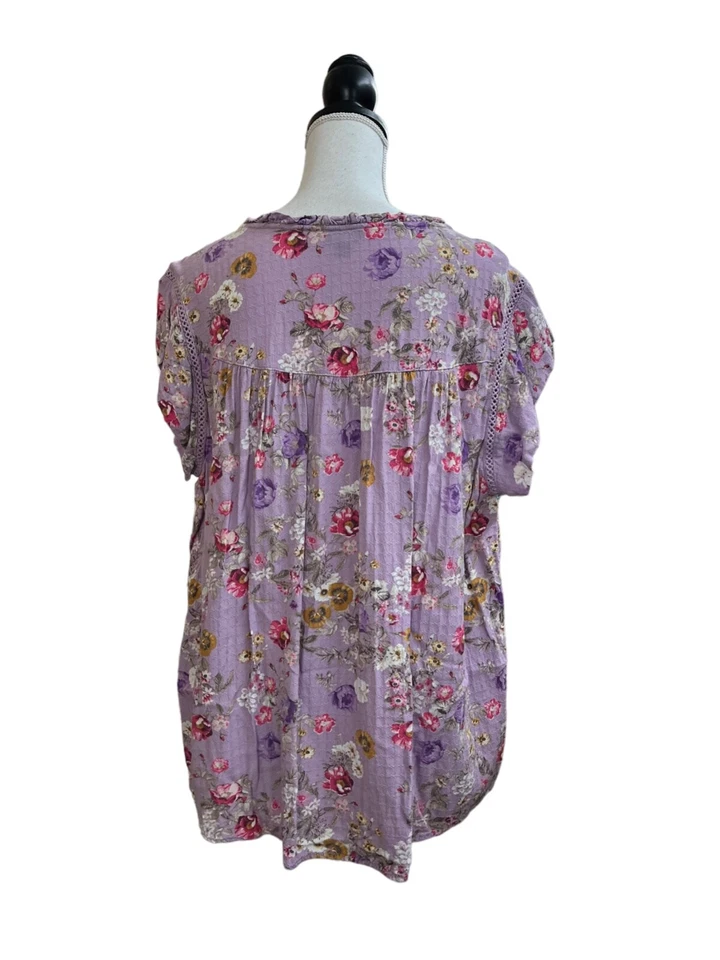David Bitton BUFFALO Purple Floral Embroidered Detail Top XL - Image 3 of 4