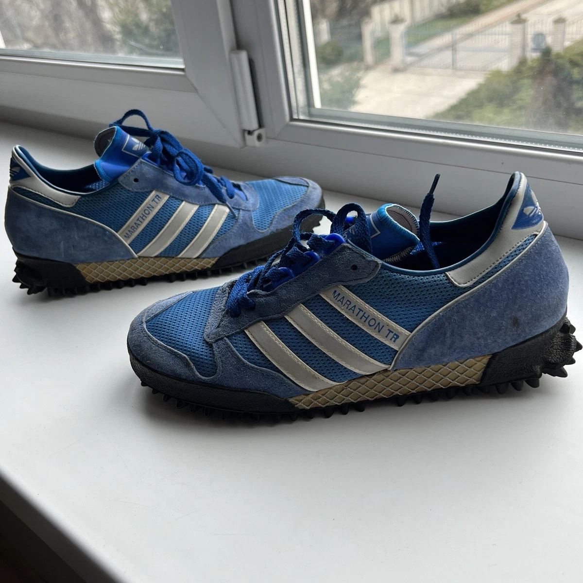 Men s Vintage Adidas Originals MARATHON TR Blue Trainer Sneakers Size 7 1 2