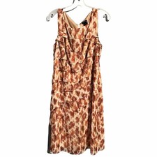 Ann Taylor Lined Dress Sleeveless Sz 14 Ruffle Shades of Brown Vintage