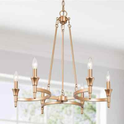 Uolfin Modern Dining Room Candlestick Chandelier 6-Light Brass Gold Branch