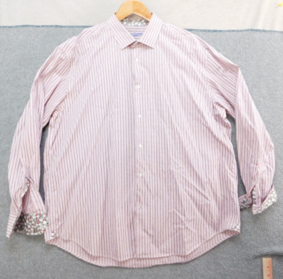 Robert Graham Shirt Men's XL Pink Striped LS Button Up Vegas Dice Flip Cuff