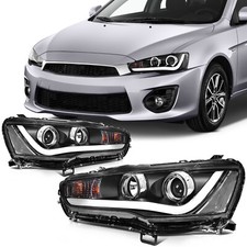 Fits 2008-2017 Mitsubishi Lancer Evolution Black Halo Headlights Lamps Pair