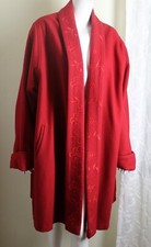 Komitor Red Gorgeous Wool Floral Embroidered Wool Swing Coat 2x 3x