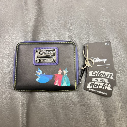 NEU Loungefly Disney Malefiz Drache Geldbörse umlaufender Reißverschluss leuchtet im Dunkeln