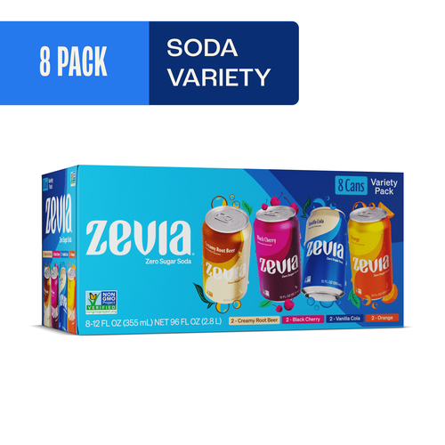 Zevia Zero Sugar,8 Pack Cans,0 Calorie Variety Soda,12 fl oz,Caffeine Added