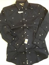 Men Dress Shirt Slim Fit Size S 32-33 Color New Navi
