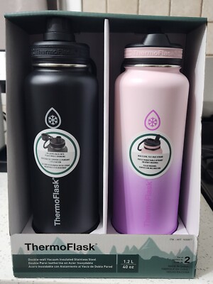 Thermoflask 40oz 2 pack vacuum insulated stainless steel Black + Pink New  In Box | eBay