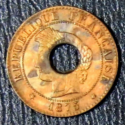 French Cochin China 1875K SAPEQUE 1 Centime KM#1 NGC AU 55 BN - Picture 3 of 8