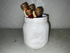 Wrapped Wood Quills, Bobbins, Spools, Wooden Threaded,  Lot of 6 with Mason Jar