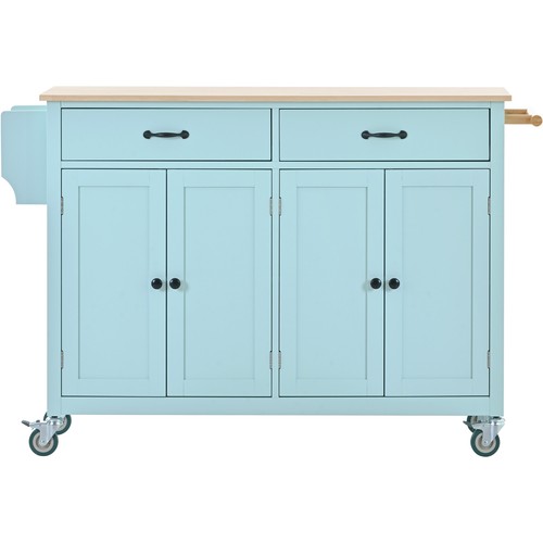 Kitchen Island Cart with 4 Door Cabinet and Two Drawers Mint Green - Picture 5 of 9