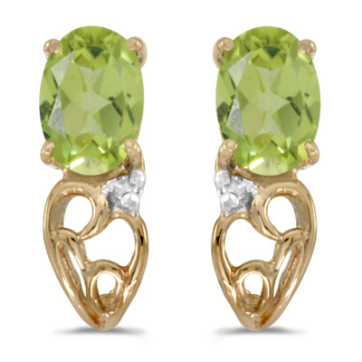 Ohrringe 14 Karat Gelbgold ovaler Peridot und Diamant