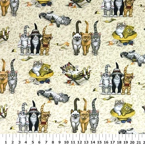 20"L x 45"W Cat on the Beach Sand Tabby Tan Cotton Fabric - Image 2 of 2