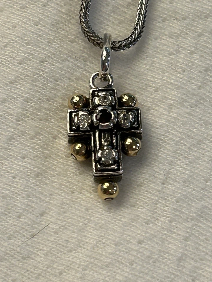 Konstantinos Genuine Diamond & Ruby Sterling 18k Yellow Gold Ball Cross Necklace - Image 2 of 4