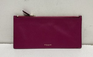 Coach Fuchsia Pink Crossgrain Leather Slim Zipper Pouch Gold Hardware