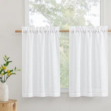 RYB HOME Cafe Curtains 24 Inches Length, Linen Sheer Short Curtains for Small Wi