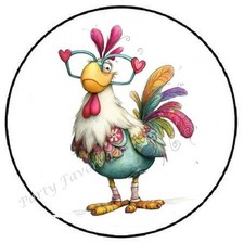FUNKY CHICKEN WITH GLASSES ENVELOPE SEALS LABELS STICKERS PARTY FAVORS