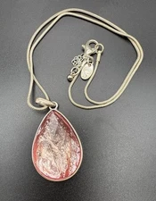 Charming Charlie Silvertone, Necklace Pink Pendant-E4