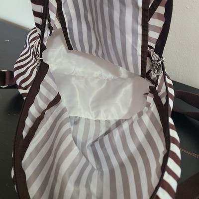 Henri Bendel Zip Around Packable Brown White Stripe Backpack  display picture 3