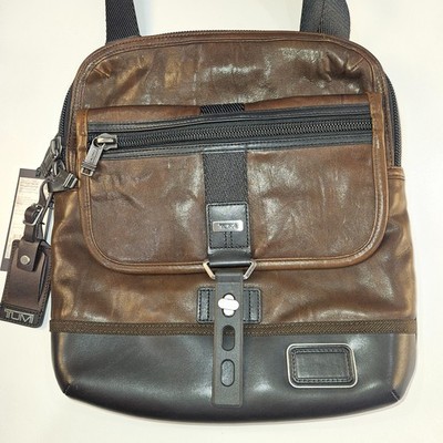TUMI Alpha Bravo Full Leather Annapolis Expandable Messenger Bag Brown