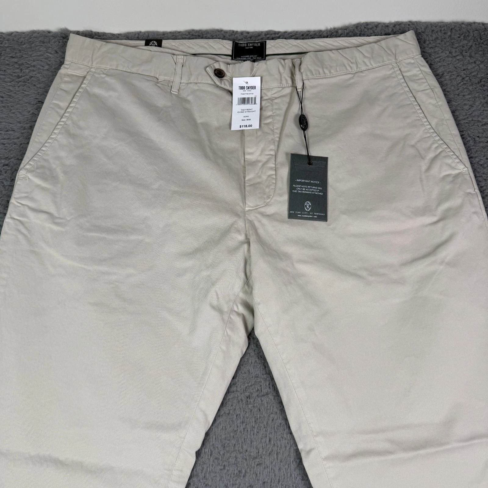 Todd Snyder Pants Mens 38x32 Bone Khaki Tab Front Chino Straight Fit Stretch NEW