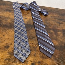 Bundle of 2 Jos. A. Bank Reserve Ties Blue Stripe  Blue Check  Silk Blend NEW 
