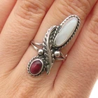 Old Pawn 925 Sterling Silver Vintage Southwestern Coral & MOP Ring Size 6.5