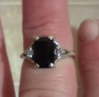 Vintage Avon Sterling Silver Black Glass Stone and 2 Clear Rhinestones Ring Sz 7