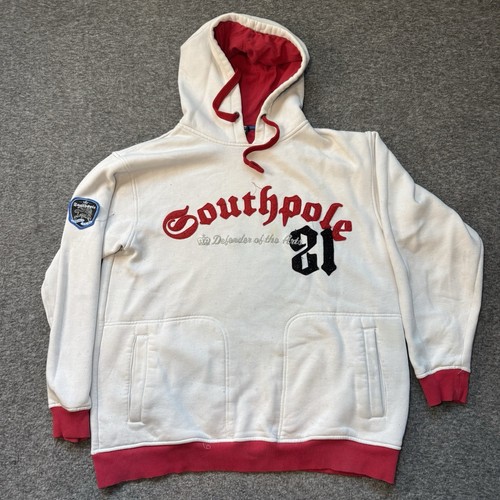Vintage Southpole Hoodie Mens Medium White Pullover Hip Hop Grunge Y2K - Picture 1 of 15