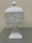 Vintage Westmoreland Milk Glass Square Pedestal / Lid Wedding Cake Box Grape