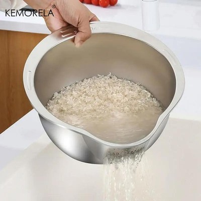 NEW 304 Stainless Steel Rice Washer Bowl Strainer Sieve Colander Kitchen