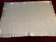 Vintage Satin Edged White Reversible Crib Blanket Teeny Stain See Photos 50x35