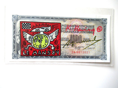 B) A.WARHOL/K.HARING: 1000 DINARA, 2x ORIGINAL HANDSIGNIERT  MIT USPS 11.02.1987