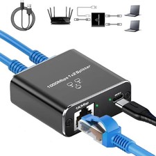 Gigabit Ethernet Splitter 1 to 2 High Speed 2 Devices Simultaneously Black