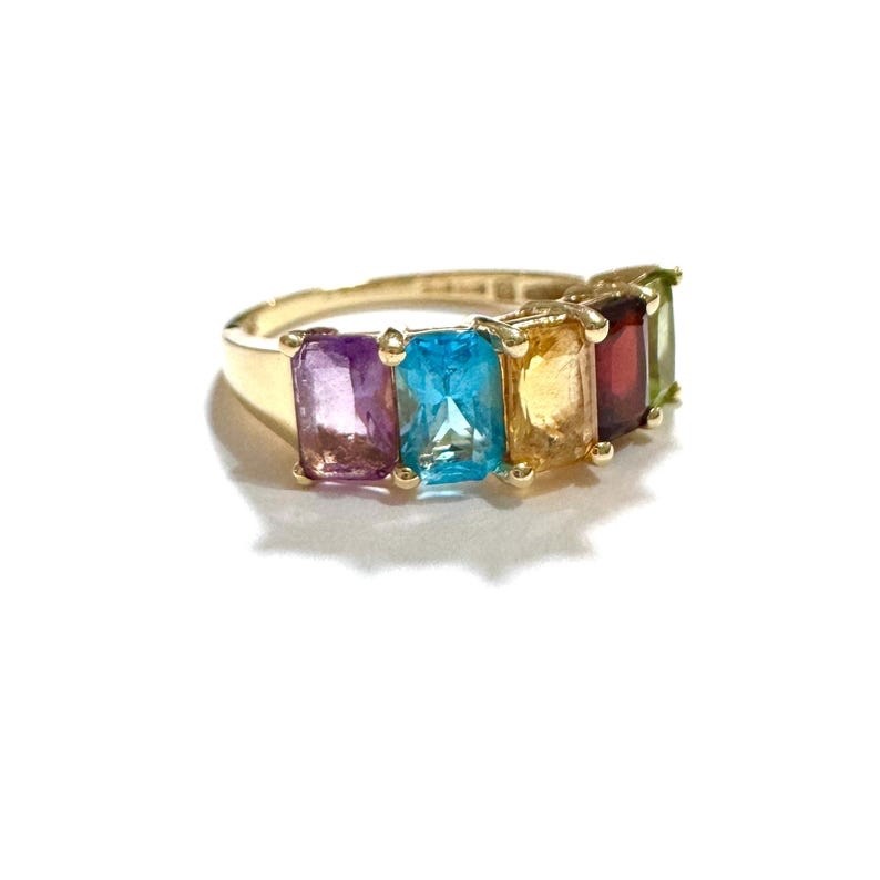Solid 14k Yellow Gold Natural Multi Gemstone Emer… - image 3