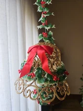 Vintage Christmas Decor Plastic Gold Tone Bell Holiday With Mistletoe 14"