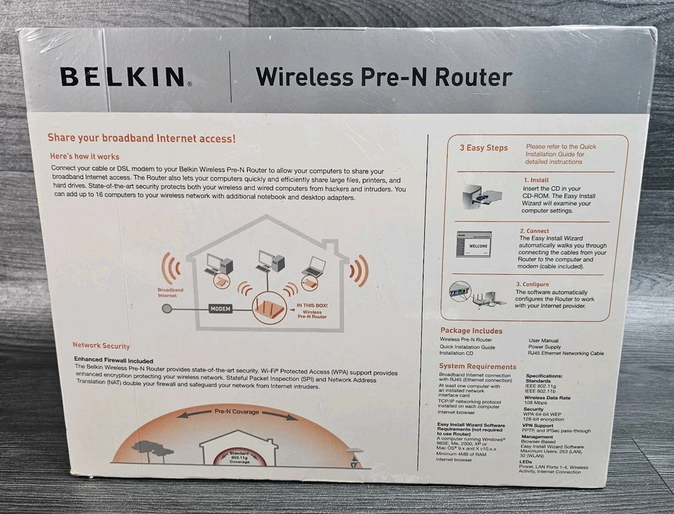 Belkin Wireless Pre-N Router F5D8230-4 Broadband Sharing Wide Coverage Internet - Image 3 of 4