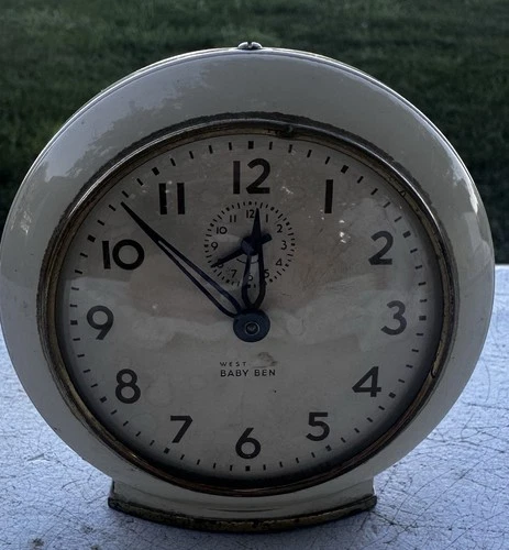 Vintage MCM Westclox USA Baby Ben Alarm Clock Beige Tall Clock