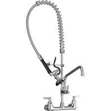 Commercial Wall Mount Sink Faucet with Pre Rinse Sprayer 35" Stainless Steel